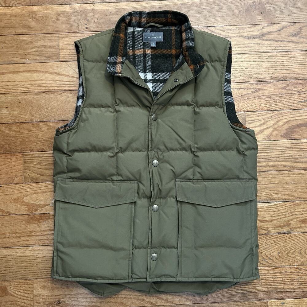 Ll Bean Signature Plaid Wool Lined Down Puffer Downtek Quilted Vest Medium